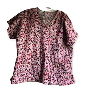 Peaches Scrub Top‎ Women’s Size XL V Neck Pull Over Pockets